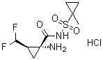 structure of CAS# 1360828-80-3, (1R,2R)-1-Amino-2-(difluoromethyl)-N-[(1-methylcyclopropyl)sulfonyl]cyclopropanecarboxamide hydrochloride (1:1)