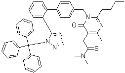 CAS 登录号：1361024-52-3, 2-丁基-1,6-二氢-N,N,4-三甲基-6-氧代-1-[[2'-[1-(三苯基甲基)-1H-四唑-5-基][1,1'-联苯]-4-基]甲基]-5-嘧啶硫代乙酰胺