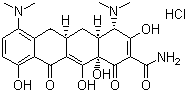 CAS 登录号：13614-98-7, 盐酸二甲胺四环素, 二甲胺四环素盐酸盐, 盐酸米诺环素, 4,7-双(二甲氨基)-1,4,4a,5,5a,6,11,12a-八氢-3,10,12,12a-四羟基-1,11-二氧-2-并四苯甲酰胺盐酸盐
