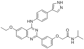 structure of CAS# 1369452-53-8, 2-[3-[6-ethoxy-4-[4-(1H-pyrazol-4-yl)anilino]quinazolin-2-yl]phenoxy]-N-propan-2-ylacetamide