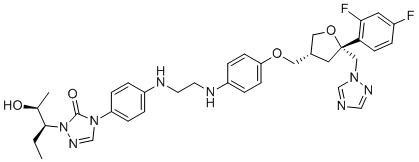 CAS # 1370190-94-5, Posaconazole Impurity 44, 4-(4-((2-((4-(((3R,5R)-5-((1H-1,2,4-triazol-1-yl)methyl)-5-(2,4-difluorophenyl)tetrahydrofuran-3-yl)methoxy)phenyl)amino)ethyl)amino)phenyl)-2-((2S,3S)-2-hydroxypentan-3-yl)-2,4-dihydro-3H-1,2,4-triazol-3-one