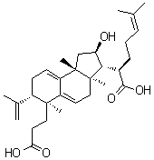 CAS # 137551-39-4, Poricoic acid B, (2R,3R,3aR,6S,7S,9bR)-3-[(1R)-1-Carboxy-5-methyl-4-hexen-1-yl]-2,3,3a,4,6,7,8,9b-octahydro-2-hydroxy-3a,6,9b-trimethyl-7-(1-methylethenyl)-1H-benz[e]indene-6-propanoic acid