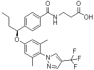 structure of CAS# 1393124-08-7, N-[4-[(1S)-1-[3,5-二甲基-4-[4-(三氟甲基)-1H-吡唑-1-基]苯氧基]丁基]苯甲酰基]-beta-丙氨酸
