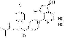 CAS 登录号：1396257-94-5, (2S)-2-(4-氯苯基)-1-[4-[(5R,7R)-6,7-二氢-7-羟基-5-甲基-5H-环戊烯并嘧啶-4-基]-1-哌嗪基]-3-[(1-甲基乙基)氨基]-1-丙酮二盐酸盐