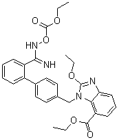 CAS # 1403474-75-8, 2-Ethoxy-1-[[2'-[[[(ethoxycarbonyl)oxy]amino]iminomethyl][1,1'-biphenyl]-4-yl]methyl]-1H-benzimidazole-7-carboxylic acid ethyl ester