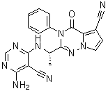 structure of CAS# 1403947-26-1, 2-[(1S)-1-[(6-氨基-5-氰基-4-嘧啶基)氨基]乙基]-3,4-二氢-4-氧代-3-苯基吡咯并[2,1-f][1,2,4]三嗪-5-甲腈