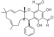 CAS # 1411629-26-9, (5aR,7E,11E,14aS,15S)-rel-5a,6,9,10,13,14,14a,15-Octahydro-1,3-dihydroxy-5a,9,9,12-tetramethyl-15-phenylbenzo[b]cycloundeca[e]pyran-2,4-dicarboxaldehyde