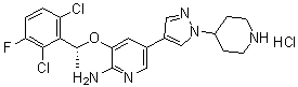 structure of CAS# 1415560-69-8, 3-[(1R)-1-(2,6-二氯-3-氟苯基)乙氧基]-5-[1-(4-哌啶基)-1H-吡唑-4-基]-2-吡啶胺盐酸盐