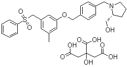 CAS 登录号：1415562-83-2, (2R)-1-[[4-[[3-甲基-5-[(苯磺酰基)甲基]苯氧基]甲基]苯基]甲基]-2-吡咯烷甲醇柠檬酸盐