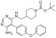 structure of CAS# 1415824-87-1, 叔-丁基4-(((6-氨基-5-(4-苯氧基苯基)嘧啶-4-基)氨基)甲基)哌啶-1-羧酸酯