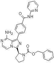 structure of CAS# 1420478-89-2, (2S)-2-[8-氨基-1-[4-[(2-吡啶基氨基)羰基]苯基]咪唑并[1,5-a]吡嗪-3-基]-1-吡咯烷羧酸苄酯
