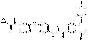 structure of CAS# 1421227-52-2, N-[6-[4-[[[[4-[(4-甲基-1-哌嗪基)甲基]-3-(三氟甲基)苯基]氨基]羰基]氨基]苯氧基]-4-嘧啶基]环丙烷甲酰胺
