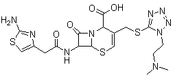 CAS 登录号：142182-63-6, 7-[[(2-氨基-4-噻唑基)乙酰基]氨基]-3-[[[1-[2-(二甲胺基)乙基]-1H-四氮唑-5-基]硫基]甲基]-8-氧代-5-硫杂-1-氮杂二环[4.2.0]辛-3-烯-2-羧酸