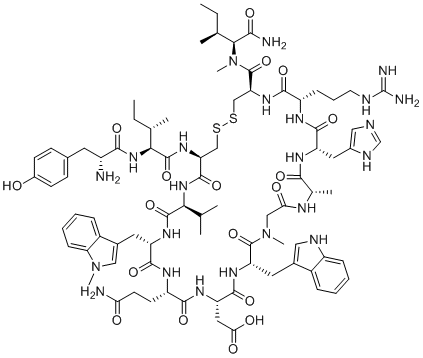 CAS # 1427001-89-5, AMY-101, Compstatin 40,2-[(4R,7S,10S,13S,19S,22S,25S,28S,31S,34R)-34-[[(2S,3S)-2-[[(2R)-2-amino-3-(4-hydroxyphenyl)propanoyl]amino]-3-methylpentanoyl]amino]-4-[[(2S,3S)-1-amino-3-methyl-1-oxopentan-2-yl]-methylcarbamoyl]-25-(3-amino-3-oxopropyl)-7-(3-carbamimidamidopropyl)-10-(1H-imidazol-5-ylmethyl)-19-(1H-indol-3-ylmethyl)-13,17-dimethyl-28-[(1-methylindol-3-yl)methyl]-6,9,12,15,18,21,24,27,30,33-decaoxo-31-propan-2-yl-1,2-dithia-5,8,11,14,17,20,23,26,29,32-decazacyclopentatriacont-22-yl]acetic acid
