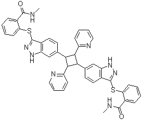 CAS 登录号：1428728-83-9, 2,2'-[(2,4-二-2-吡啶基-1,3-环丁烷二基)双(1H-吲唑-3,6-二基硫基)]双[N-甲基苯甲酰胺]
