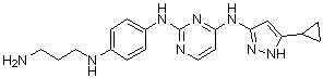 structure of CAS# 1430089-64-7, N2-[4-[(3-氨基丙基)氨基]苯基]-N4-(5-环丙基-1H-吡唑-3-基)-2,4-嘧啶二胺