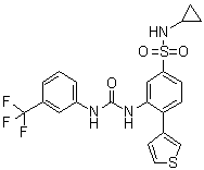 structure of CAS# 1432660-47-3, N-环丙基-4-(3-噻吩基)-3-[[[[3-(三氟甲基)苯基]氨基]羰基]氨基]-苯磺酰胺