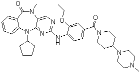 structure of CAS# 1435488-37-1, 11-Cyclopentyl-2-[[2-ethoxy-4-[[4-(4-methyl-1-piperazinyl)-1-piperidinyl]carbonyl]phenyl]amino]-5,11-dihydro-5-methyl-6H-pyrimido[4,5-b][1,4]benzodiazepin-6-one