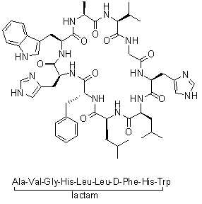 Cyclo(L-alanyl-L-valylglycyl-L-histidyl-L-leucyl-L-leucyl-D-phenylalanyl-L-histidyl-L-tryptophyl) molecular structure (CAS 143578-65-8)