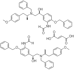 CAS # 143687-24-5, 1-(4-Benziloxy-3-formylaminophenyl)-2-[N-benzyl-2'-(4-methoxyphenyl)-1'-methylethylamino]ethanol hemifumarate, (R*,R*)-(+/-)-N-[5-[1-Hydroxy-2-[[2-(4-methoxyphenyl)-1-methylethyl](phenylmethyl)amino]ethyl]-2-(phenylmethoxy)phenyl]-formamide (E)-2-butenedioate (2:1)