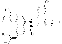 CAS # 144506-19-4, Cannabisin D, (1R,2S)-rel-1,2-Dihydro-7-hydroxy-1-(4-hydroxy-3-methoxyphenyl)-N2,N3-bis[2-(4-hydroxyphenyl)ethyl]-6-methoxy-2,3-naphthalenedicarboxamide