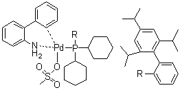 structure of CAS# 1445085-55-1, (SP-4-3)-[2'-(氨基)[1,1'-联苯]-2-基][二环己基[2',4',6'-三(异丙基)[1,1'-联苯]-2-基]膦](甲烷磺酸)钯