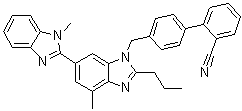 structure of CAS# 144702-27-2, 4'-[(1,4'-二甲基-2'-丙基[2,6'-联-1H-苯并咪唑]-1'-基)甲基]联苯-2-甲腈