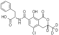 CAS # 1448049-50-0, N-[[(3R)-5-Chloro-3,4-dihydro-8-hydroxy-3-(methyl-d<sub>3</sub>)-1-oxo-1H-2-benzopyran-7-yl-3-d]carbonyl]-L-phenylalanine