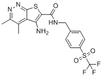 structure of CAS# 1451993-15-9, 5-氨基-3,4-二甲基-N-[[4-[(三氟甲基)磺酰基]苯基]甲基]噻吩并[2,3-c]哒嗪-6-甲酰胺
