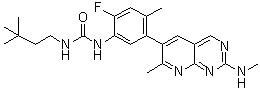 structure of CAS# 1454682-72-4, N-(3,3-Dimethylbutyl)-N'-[2-fluoro-4-methyl-5-[7-methyl-2-(methylamino)pyrido[2,3-d]pyrimidin-6-yl]phenyl]urea