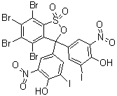 structure of CAS# 145551-16-2, 4,4'-(4,5,6,7-四溴-1,1-二氧代-3H-2,1-苯并氧硫杂环戊烷-3-亚基)二[2-碘-6-硝基苯酚]