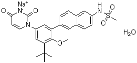 CAS 登录号：1456607-55-8, N-[6-[5-(3,4-二氢-2,4-二氧代-1(2H)-嘧啶基)-3-(1,1-二甲基乙基)-2-甲氧基苯基]-2-萘基]甲烷磺酰胺钠盐水合物(1:1:1)