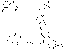 structure of CAS# 146397-20-8, 1-[6-[(2,5-二氧代-1-吡咯烷基)氧基]-6-氧代己基]-2-[3-[1-[6-[(2,5-二氧代-1-吡咯烷基)氧基]-6-氧代己基]-1,3-二氢-3,3-二甲基-5-磺基-2H-吲哚-2-亚基]-1-丙烯基]-3,3-二甲基-5-磺基-3H-吲哚鎓内盐