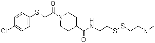 structure of CAS# 1469338-01-9, 1-[2-[(4-氯苯基)硫基]乙酰基]-N-[2-[[2-(二甲基氨基)乙基]二硫基]乙基]-4-哌啶甲酰胺