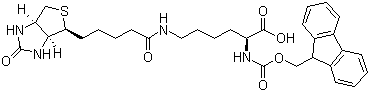 CAS 登录号：146987-10-2, N-Fmoc-N'-生物素-L-赖氨酸, N-芴甲氧羰基-N'-生物素-L-赖氨酸