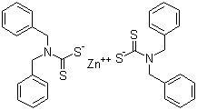 CAS # 14726-36-4, Zinc dibenzyldithiocarbamate, Dibenzyldithiocarbamic acid zinc salt, Zinc bis(N,N-dibenzyldithiocarbamate)