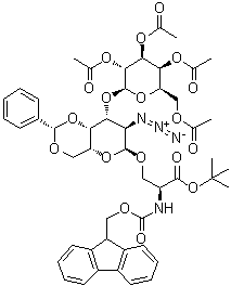 CAS 登录号：1477460-73-3, O-[2-叠氮基-2-脱氧-4,6-O-[(S)-苯基亚甲基]-3-O-(2,3,4,6-四-O-乙酰基-beta-D-吡喃半乳糖基)-alpha-D-吡喃半乳糖基]-N-[(9H-芴-9-基甲氧基)羰基]-L-丝氨酸叔丁酯