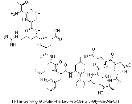 CAS # 1491970-72-9, L-Threonyl-L-seryl-L-arginyl-L-alpha-glutamyl-L-glutaminyl-L-phenylalanyl-L-leucyl-L-prolyl-L-seryl-L-alpha-glutamylglycyl-L-alanyl-L-alanine
