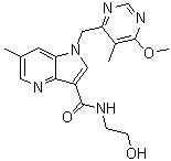 structure of CAS# 1494675-86-3, N-(2-Hydroxyethyl)-1-[(6-methoxy-5-methylpyrimidin-4-yl)methyl]-6-methyl-1H-pyrrolo[3,2-b]pyridine-3-carboxamide