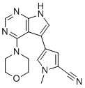 structure of CAS# 1527475-61-1, 1-methyl-4-(4-morpholin-4-yl-7H-pyrrolo[2,3-d]pyrimidin-5-yl)pyrrole-2-carbonitrile