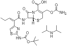 CAS # 153012-37-4, Precursor of cefcapene diisopropylanmine salt, [6R-[6alpha,7beta(Z)]]-3-[[(Aminocarbonyl)oxy]methyl]-7-[[2-[2-[[(1,1-dimethylethoxy)carbonyl]amino]-4-thiazolyl]-1-oxo-2-pentenyl]amino]-8-oxo-5-thia-1-azabicyclo[4.2.0]oct-2-ene-2-carboxylic acid compd. with N-(1-methylethyl)-2-propanamine