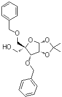 structure of CAS# 153186-10-8, 1,2-O-(1-Methylethylidene)-4-C-[(phenylmethoxy)methyl]-3-O-(phenylmethyl)-beta-L-lyxofuranose