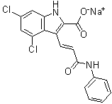 CAS # 153436-38-5, 4,6-Dichloro-3-[(1E)-3-oxo-3-(phenylamino)-1-propenyl]-1H-indole-2-carboxylic acid monosodium salt, GV 150526A