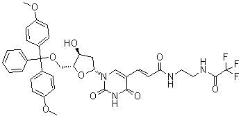 CAS # 153512-23-3, 5'-O-[Bis(4-methoxyphenyl)phenylmethyl]-2'-deoxy-5-[3-oxo-3-[[2-[(trifluoroacetyl)amino]ethyl]amino]-1-propenyl]uridine
