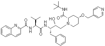 CAS # 154612-39-2, Palinavir, N-[(1S)-1-[[[(1S,2R)-3-[(2S,4R)-2-[[(1,1-Dimethylethyl)amino]carbonyl]-4-(4-pyridinylmethoxy)-1-piperidinyl]-2-hydroxy-1-(phenylmethyl)propyl]amino]carbonyl]-2-methylpropyl]-2-quinolinecarboxamide