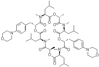 CAS # 155030-63-0, Emodepside, Cyclo[D-2-hydroxypropanoyl-N-methyl-L-leucyl-3-[4-(4-morpholinyl)phenyl]-D-2-hydroxypropanoyl-N-methyl-L-leucyl-D-2-hydroxypropanoyl-N-methyl-L-leucyl-3-[4-(4-morpholinyl)phenyl]-D-2-hydroxypropanoyl-N-methyl-L-leucyl], PF 1022-221