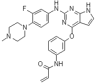 structure of CAS# 1557267-42-1, N-[3-[[2-[[3-氟-4-(4-甲基-1-哌嗪基)苯基]氨基]-7H-吡咯并[2,3-d]嘧啶-4-基]氧基]苯基]-2-丙烯酰胺