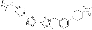 structure of CAS# 1570496-34-2, 4-甲基磺酰基-1-[3-[[5-甲基-3-[3-[4-(三氟甲氧基)苯基]-1,2,4-恶二唑-5-基]-1H-1,2,4-三唑-1-基]甲基]苯基]哌啶
