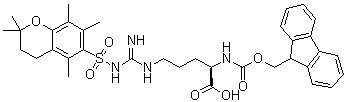 structure of CAS# 157774-30-6, N5-[[[(3,4-二氢-2,2,5,7,8-五甲基-2H-1-苯并吡喃-6-基)磺酰基]氨基]亚氨基甲基]-N2-[芴甲氧羰基]-D-鸟氨酸