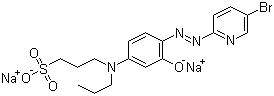CAS 登录号：158905-17-0, 3-[[4-[2-(5-溴-2-吡啶基)偶氮]-3-羟基苯基]丙氨基]-1-丙磺酸钠盐